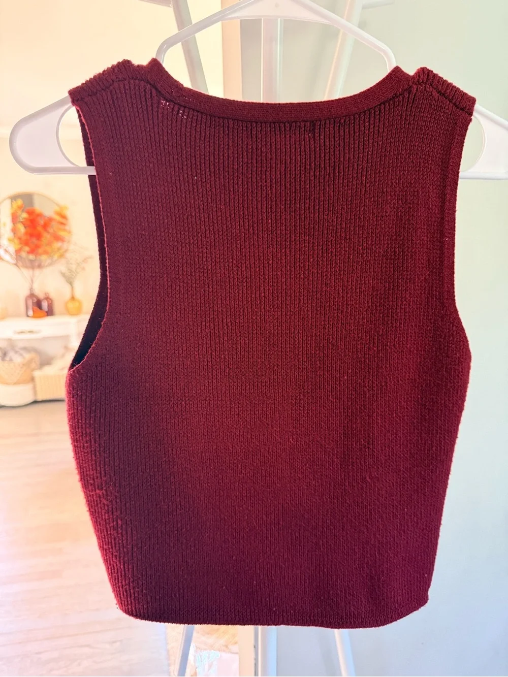 Sincerly Jules Deep Burgundy V-Neck Button Front Sweater Vest
